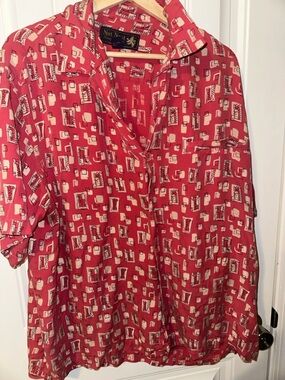 Vintage Pink and Cream Geometric Silk Shirt